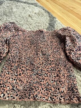 Smocked Off-Shoulder Crop Top - Pink Leopard Print